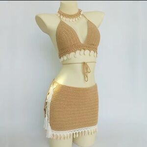 Tan two piece knitted bikini set